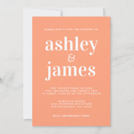 Convite Simple Chic Typografia Cantaloupe Orange Weding