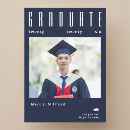 Convite Simple class of 2026 navy photo grad announcement