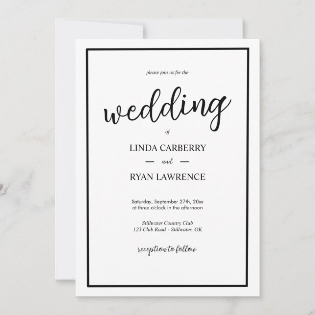 Convite Simple Classic Black and White Wedding Invitation (Frente)