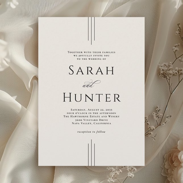 Convite Simple Classic Elegant Ivory Typography Wedding (Available in both printed and instant download digital formats.)