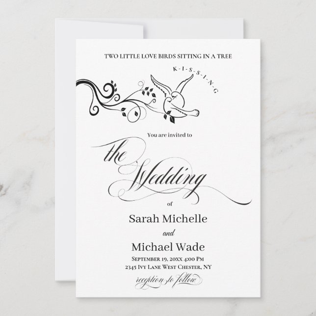 Convite Simple Classic love birds Wedding Invitation (Frente)