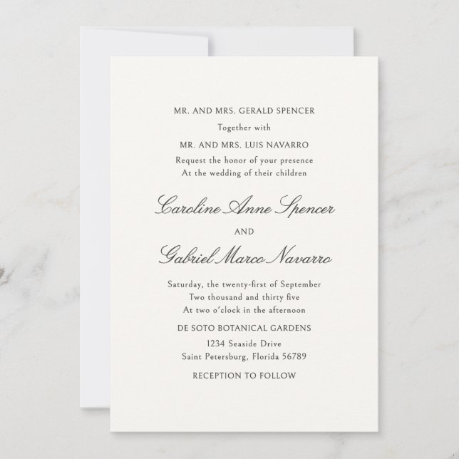 Convite Simple Classic Traditional Wedding Invitation (Frente)