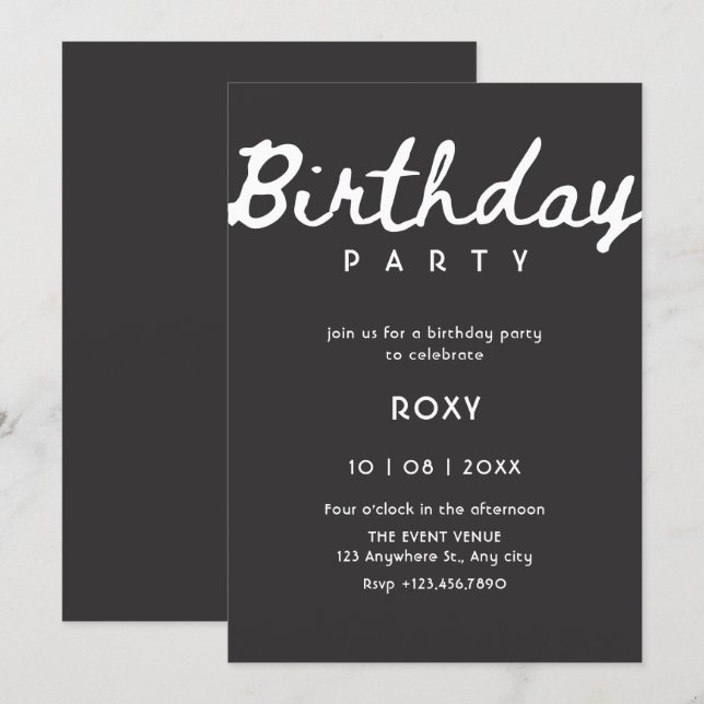 Convite Simple classy birthday  (Frente/Verso)