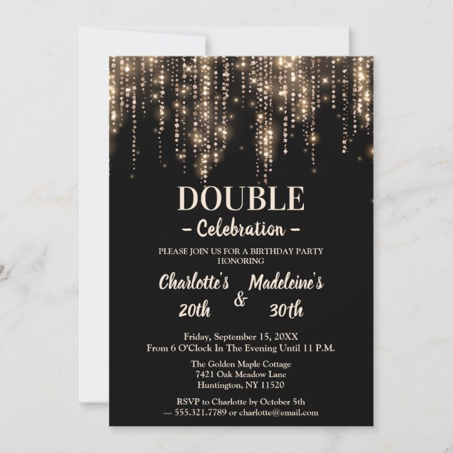 Convite Simple Classy Black and Gold Joint Birthday (Frente)
