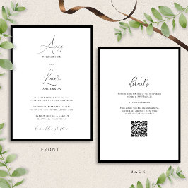 Convite Simple Classy Black & White Border Wedding QR Code