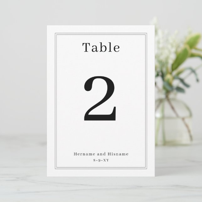 Convite Simple Clean Minimalist Elegant Table Number Card (Em pé/Frente)