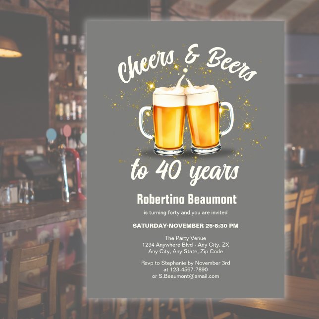 Convite Simple Clinging Glasses Cheers Beers to 40 Years (Criador carregado)