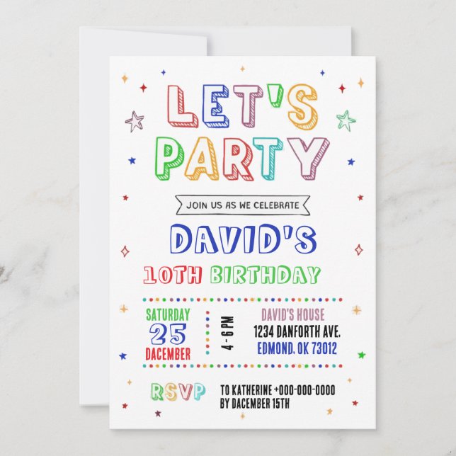 Convite Simple Colorful Birthday Invitation (Frente)