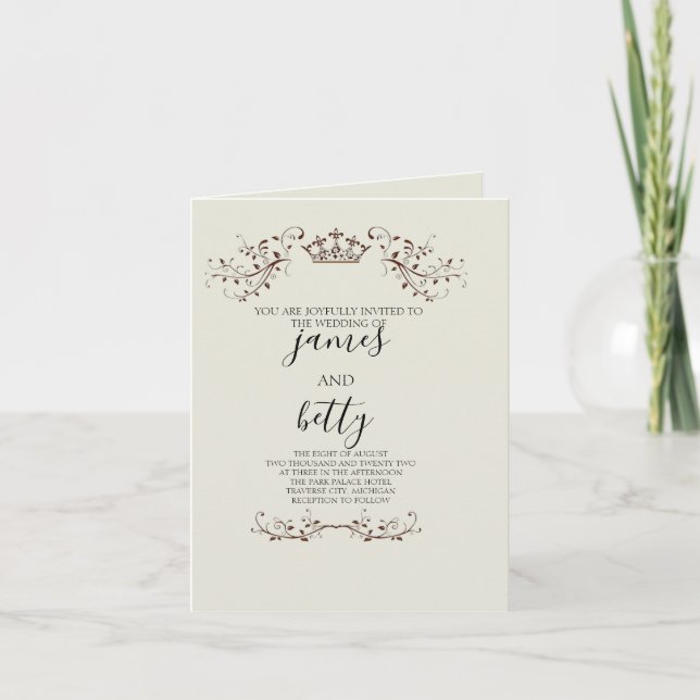 Convite Simple Crown Minimalist Wedding Folded Invitation (Frente)