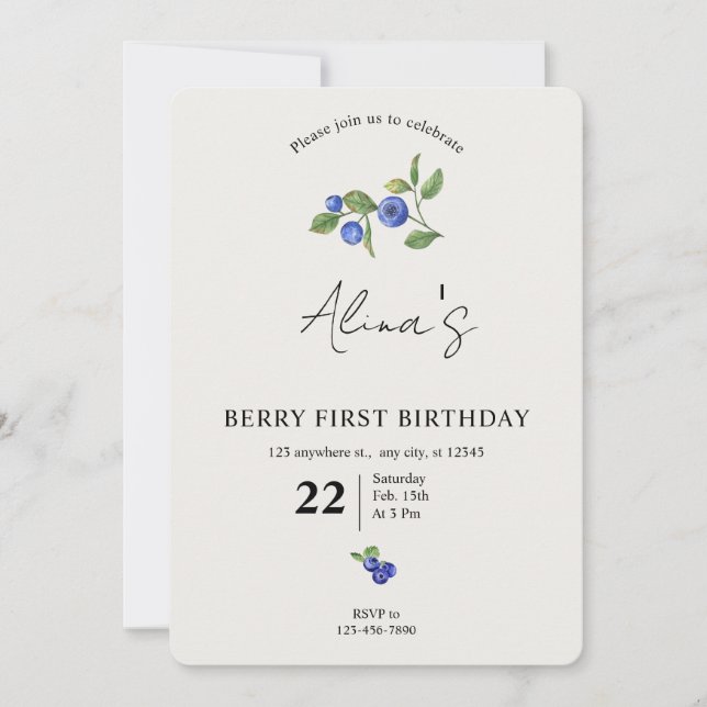 Convite Simple Custom Berry first birthday fruit birthday  (Frente)