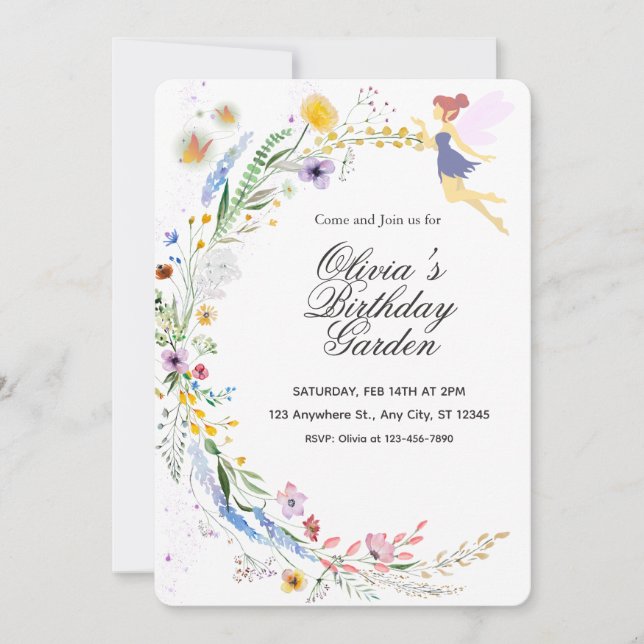 Convite Simple Custom White & Yellow Watercolor Birthday (Frente)