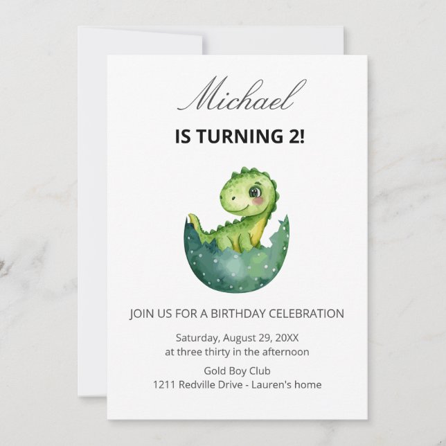 Convite Simple Cute Green Dinosaur Birthday Party Invitati (Frente)