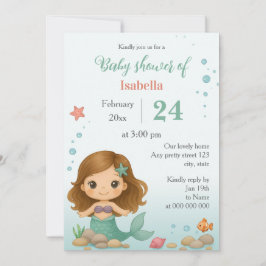 Convite Simple cute little mermaid baby shower invitation
