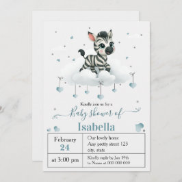 Convite Simple cute little zebra baby shower