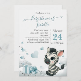 Convite Simple cute little zebra baby shower invitation