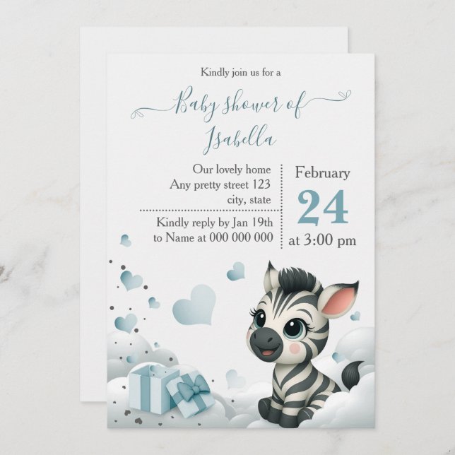 Convite Simple cute little zebra baby shower invitation (Frente/Verso)