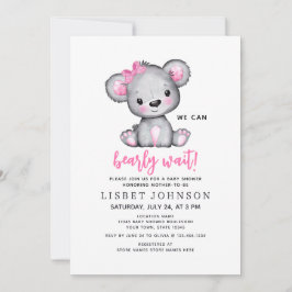 Convite Simple Cute We Can Bearly Wait Pink Baby Shower