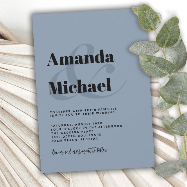 Convite Simple Dusty Blue Modern Minimalist Wedding (Criador carregado)