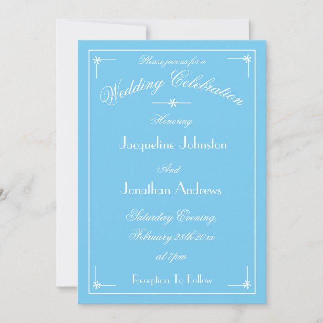 Convite Simple Elegant Aqua Blue & White Fancy Script (Frente)