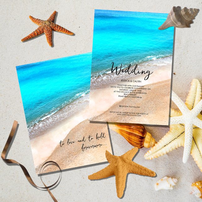 Convite Simple Elegant Beach Seaside Wedding Invitation (Criador carregado)