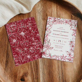 Convite Simple Elegant Burgundy Floral Garden Wedding