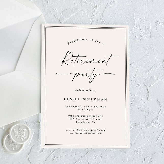 Convite Simple Elegant Calligraphy Script Retirement Party (Criador carregado)