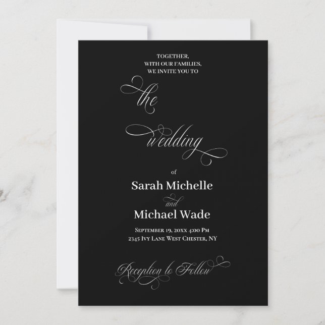 Convite Simple Elegant Calligraphy Script Wedding (Frente)