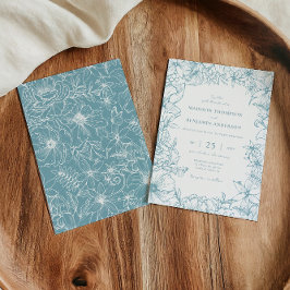 Convite Simple Elegant Dusty Blue Floral Garden Wedding