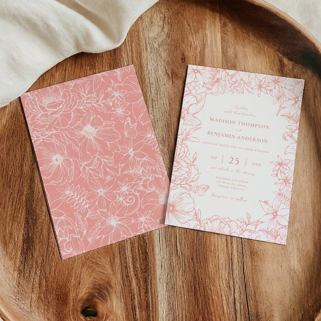 Convite Simple Elegant Dusty Pink Floral Garden Wedding (Criador carregado)