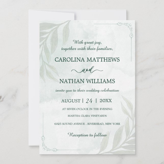 Convite Simple Elegant Floral Corners Wedding Invitation (Frente)