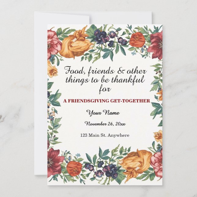 Convite Simple Elegant Floral Friendsgiving  (Frente)