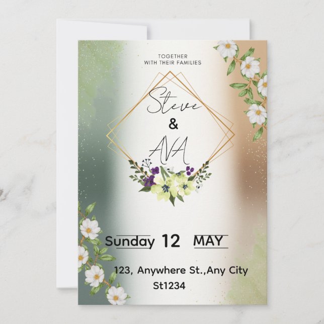 Convite Simple Elegant Floral Wedding Invitation (Frente)