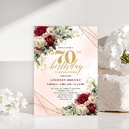 Convite Simple Elegant Gold Floral 70th Birthday Invites