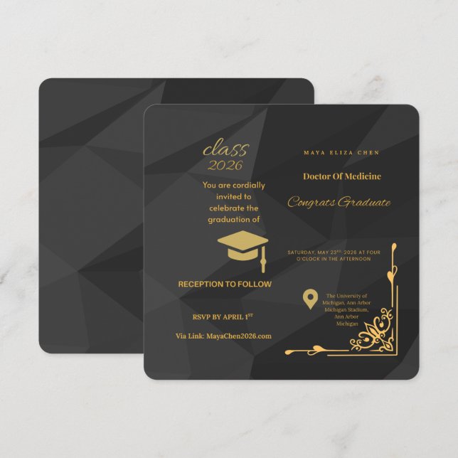 Convite Simple Elegant MD Medical School Invite | Customiz (Frente/Verso)