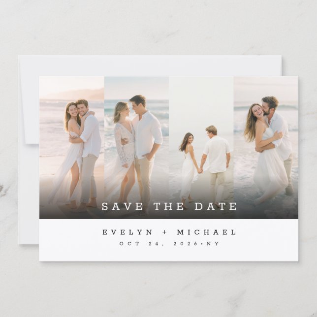 Convite Simple Elegant Photo Collage Wedding Save The Date (Frente)