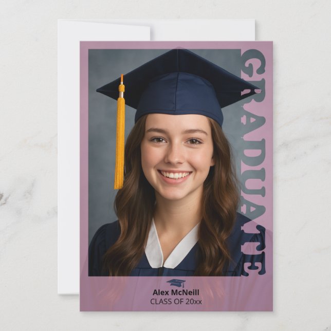 Convite Simple Elegant Pink Photo Template Graduation (Frente)