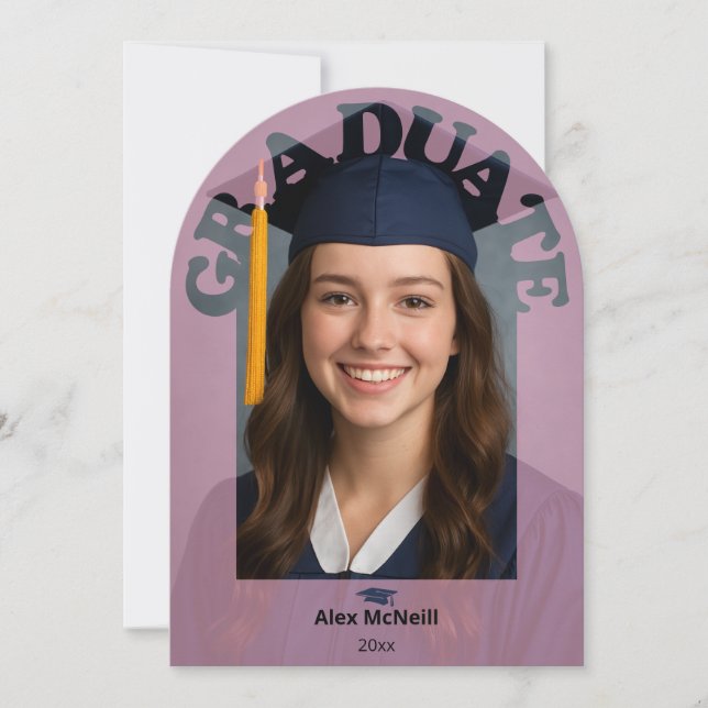 Convite Simple Elegant Pink Round Photo Graduation (Frente)
