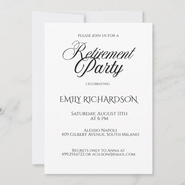 Convite Simple Elegant Retirement Party Invitation (Frente)