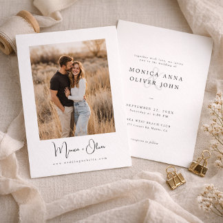 Convite Simple Elegant Script Photo Budget Wedding