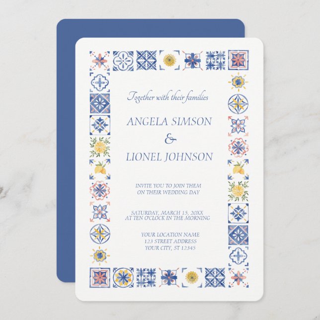 Convite Simple Elegant Tiles Amalfi Coast Italy Wedding (Frente/Verso)