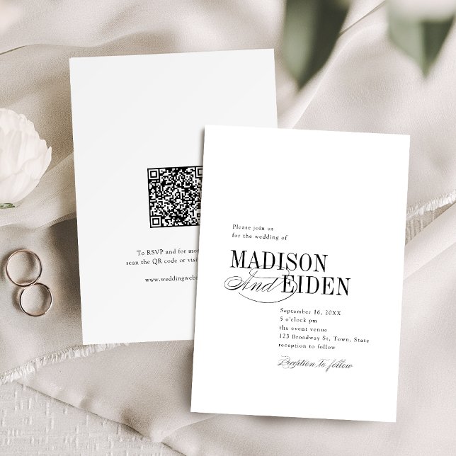 Convite Simple Elegant Timeless Typography QR code Wedding (Simple Elegant Timeless Typography QR code Wedding Invitation)