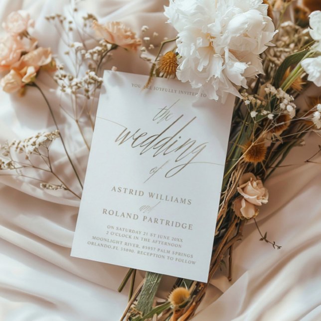 Convite Simple Faux Dourada Calliografia o Casamento de (Criador carregado)