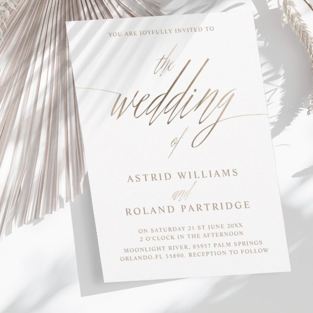 Convite Simple Faux Dourada Calliografia o Casamento de (Criador carregado)