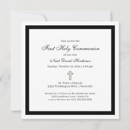 Convite Simple First Holy Communion Black White Invitation