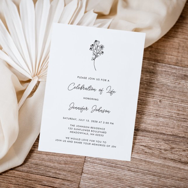 Convite Simple Floral Celebration of Life Funeral (Criador carregado)