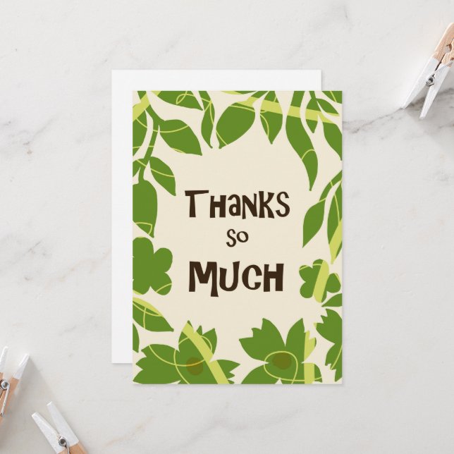 Convite Simple Floral Green leaves Thank You Card (Frente/Verso In Situ)