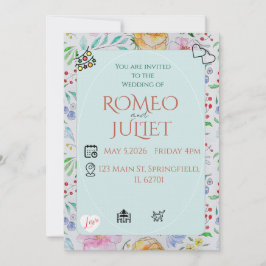 Convite Simple Floral Wedding Invitation watercolor flower