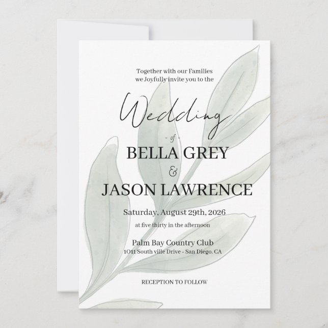 Convite Simple flower Black & White Wedding Invitation (Frente)