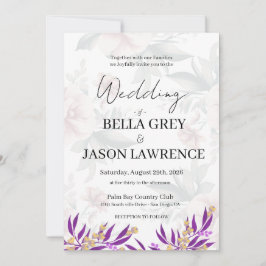 Convite Simple flower Black & White Wedding Invitation