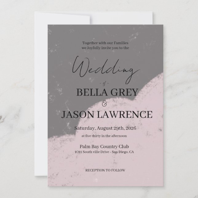 Convite Simple flower Black & White Wedding Invitation (Frente)